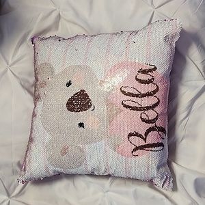 8 by 8 girl pillow "Bella" flip sequins to a purple pink color